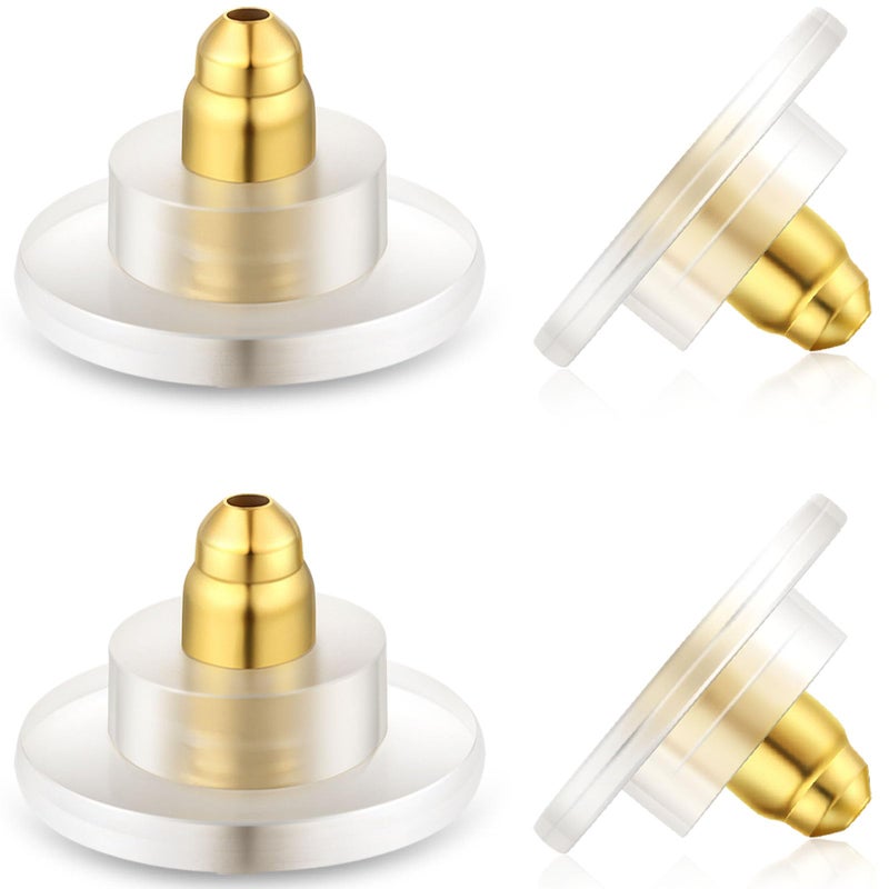 DELECOE 925 Sterling Silver Bullet Locking Earring Backs for Diamond Studs  18K Gold Plated Replacements for Heavy Droop Earrings  Hypoallergenic Rubber Stoppers 4pcs Gold