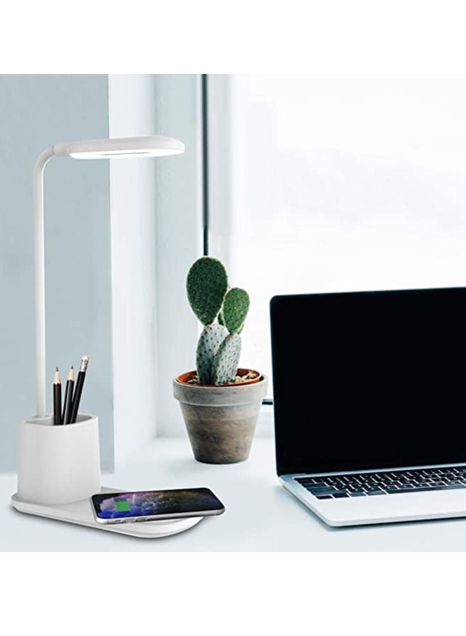 LED Desk Lamp with Wireless Charger Dimmable Eye-Caring Desktop Lamp with Organizer & 3 Brightness Levels - Image 3