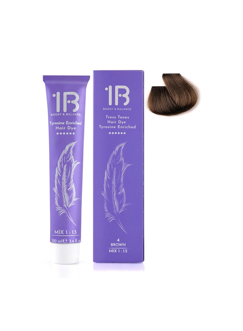 1B Hair Color Cream #4 Brown – Permanent Hair Dye with Tress Tones Tyrosine Complex | 100ml | Classic Deep Brown Pigment | Rich, Long-Lasting Color & Shine for Natural-Looking Brunette Hair - Image 2