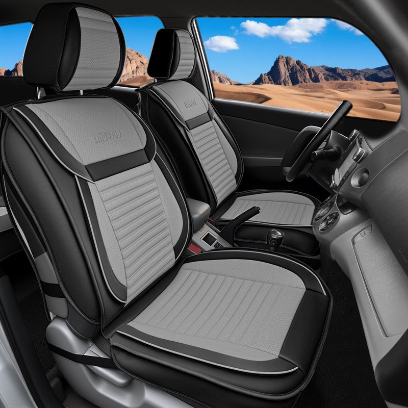 LINGVIDO Car Seat Covers Breathable and Waterproof Faux Leather Automotive Seat Covers for Cars SUV Truck SedanUniversal AntiSlip Seat Cover with Backrest Front Seat GrayBlack