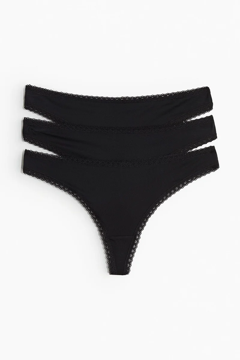 H&M 3-pack lace-trimmed Brazilian briefs