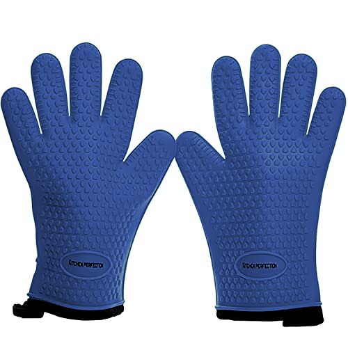 KITCHEN PERFECTION Silicone Smoker Oven Gloves Extreme Heat Resistant BBQ Gloves Handle Hot Food Right on Your Smoker Grill Fryer PitWaterproof Oven Mitts Grill Gloves Superior Value Set3 Bonuses