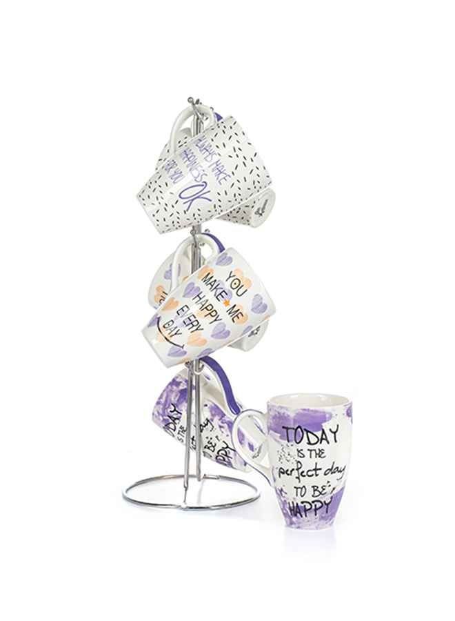 Mug Set With Stand Porcelain 6Piece Cezar Louts assorted shapes