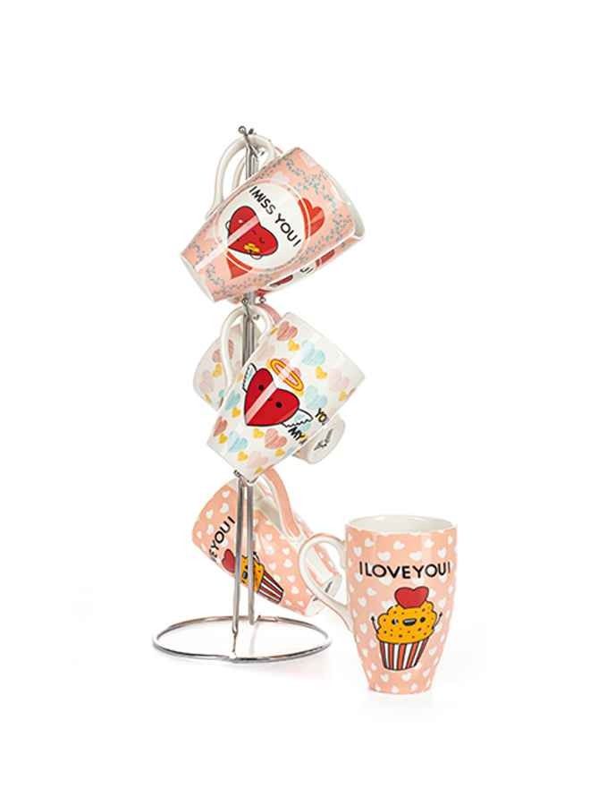 Mug Set With Stand Porcelain 6Piece Cezar Louts assorted shapes