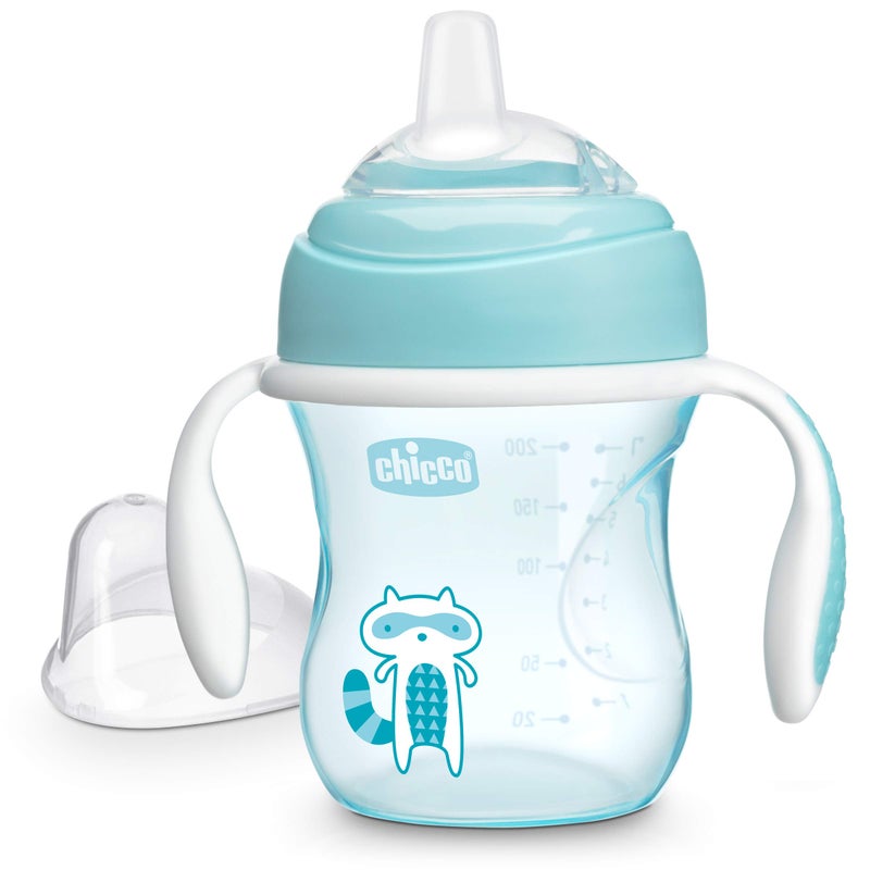 Chicco Transition Sippy Cup with Silicone Spout and Spill-Free Lid 7oz.| Calibration Markings | Removable Handles | Top-Rack Dishwasher Safe | Easy to Hold with Ergonomic Indents |Blue| 4+ months - Image 1