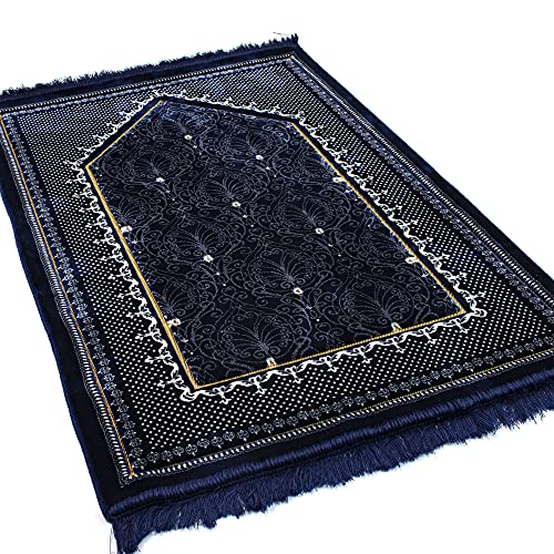 Modefa Turkish Islamic Velvet Prayer Rug - Thick & Wide Soft Carpet for Men & Women - Large Muslim Salah Mat - Ramadan & Eid Gift - with Car Hanger - Double Plush Topkapi (Black) - Image 5