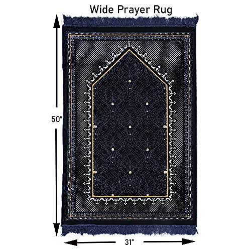 Modefa Turkish Islamic Velvet Prayer Rug - Thick & Wide Soft Carpet for Men & Women - Large Muslim Salah Mat - Ramadan & Eid Gift - with Car Hanger - Double Plush Topkapi (Black) - Image 2