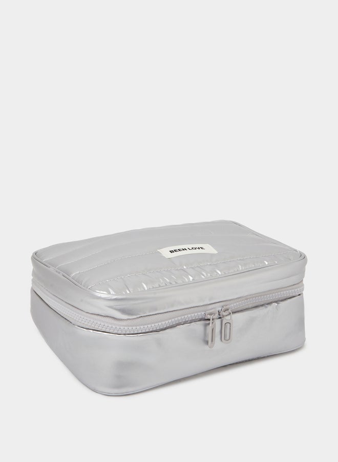 Styli Silver Quilted Travel Wash Bag - Image 1