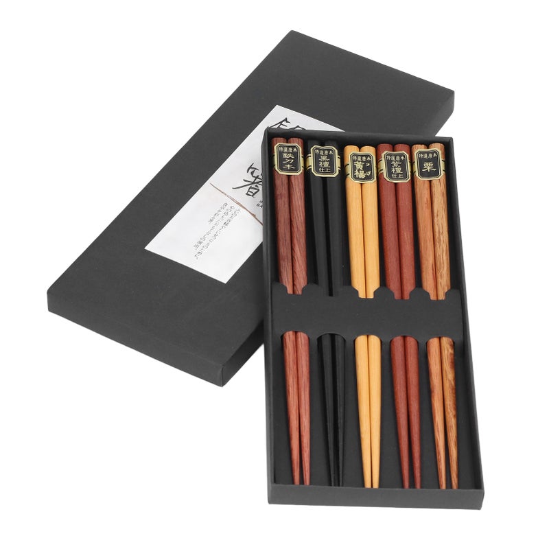 Chopsticks Set 5 Different Colors Natural Wood Antislip Design Feel Comfortable Chopsticks ReusableFour Corner Chopsticks - Image 2