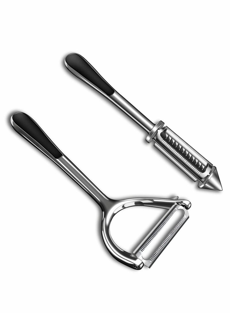 Excefore Vegetable Peeler Julienne Peeler, Potato Peelers With Potato Eye Remover, Vegetable Peeler Stainless Steel, Non Slip Grip, Veggie Fruit Peeler for Making Healthy Salads-2 Pcs - Image 1