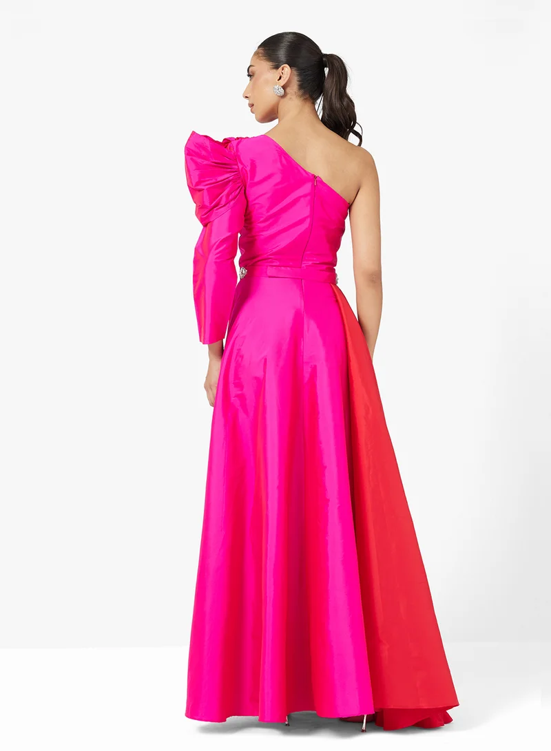 Namshi x One Shoulder Contrast Toned Dress With Embelished Waist