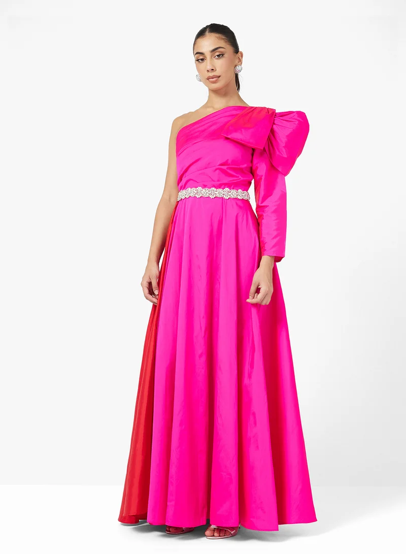 Namshi x One Shoulder Contrast Toned Dress With Embelished Waist