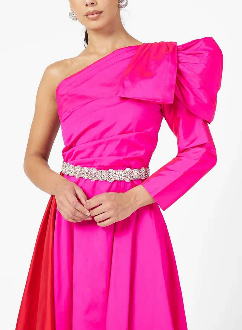 Namshi x One Shoulder Contrast Toned Dress With Embelished Waist