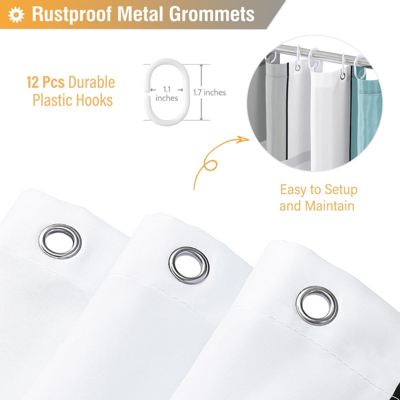 BTTN التيل النسيج الستار دش الدش الحديثة الستارة القماش المحايدة محايدة الستار مع الخطاف مرجحة ماء طارد أبيض أسود رمادي الستار دش دش للحمام 72x72 - Image 4