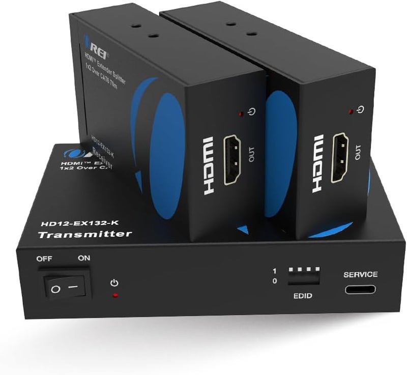 OREI 1x2 HDMI Extender Splitter Over Single Cable CAT6/7 1080P EDID Management - Up to 132 Ft - Loop Out - Low Latency - Image 1