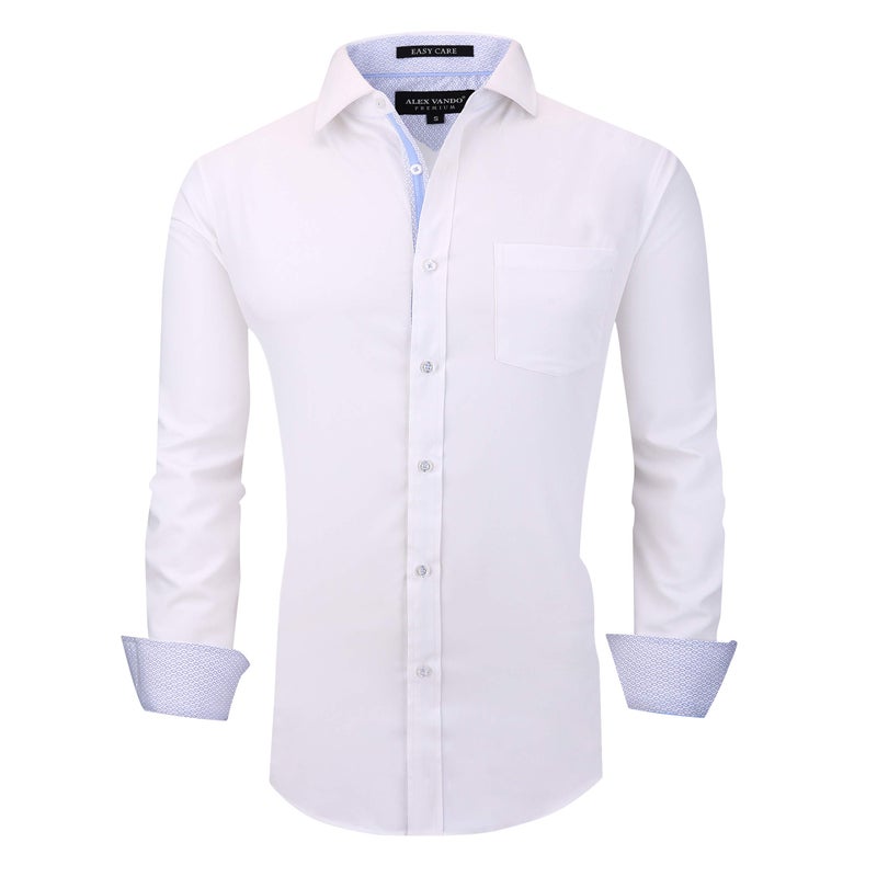 Alex Vando Mens Rayon Dress Shirts Wrinkle Free Regular Fit Stretch Button Down Shirt,White,XXL