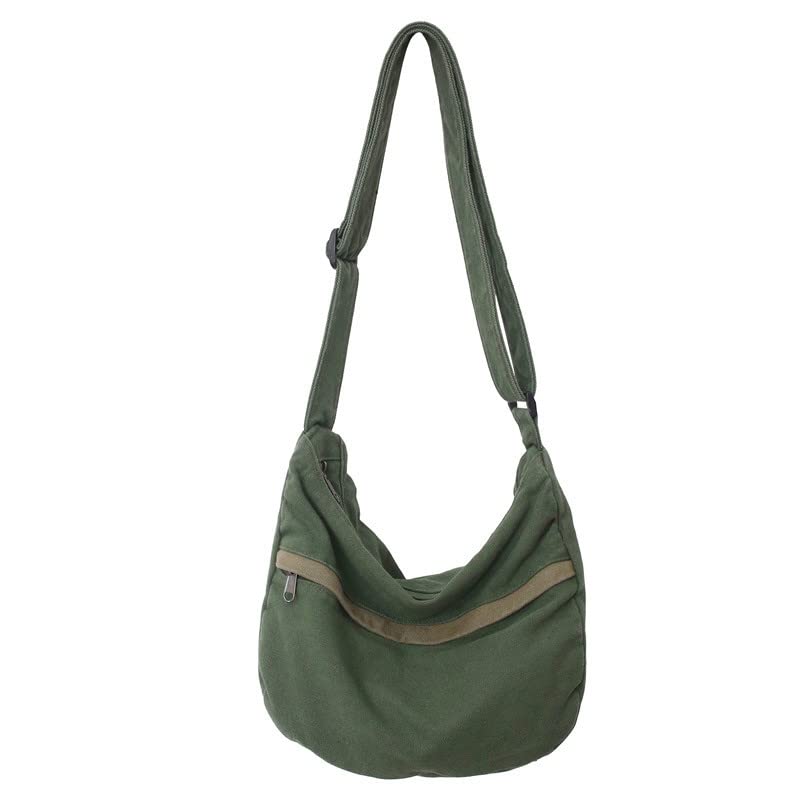 PRAGARI Canvas Messenger Bag Hobo Crossbody Bag for Women Green Shoulder Tote Handbag Vintage Aesthetic Travel Work - Image 1