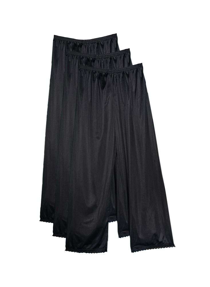 City Rose 3 - Pieces Full Length Soft inner Pants Trousers Silk 100% with Elasticised Waistband  Women Black - Image 1