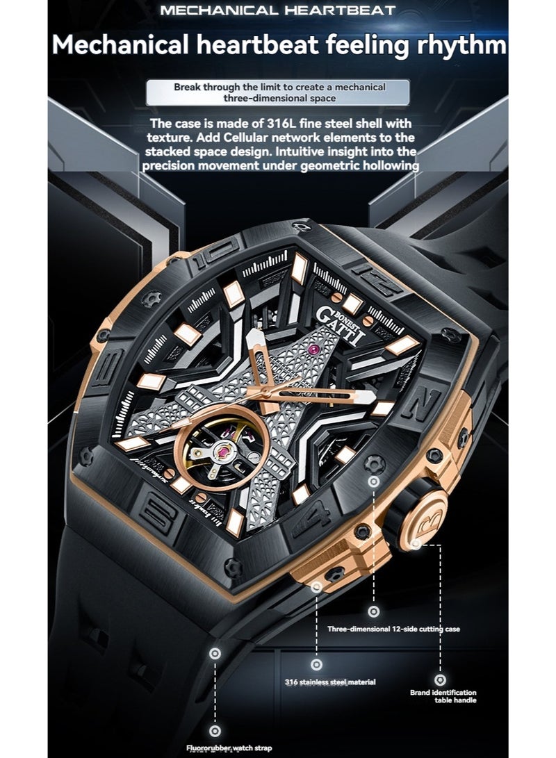 bonest gatti Men's Fully Automatic Mechanical Watch Limited Edition Trendy Fashion Sports Night Light Watch - Image 2