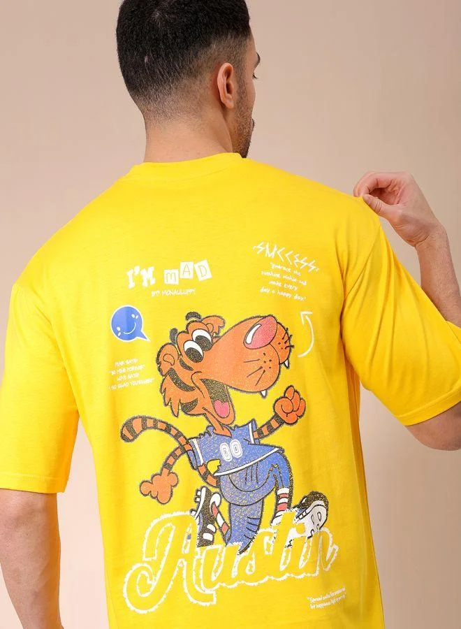 The Indian Garage Co Men Boxy Oversized Graphic Back Printed Round Neck Tshirt