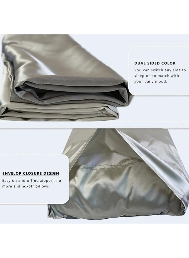 Zozojo Silky Satin Pillowcase, Dual Sided Design with Storage Bag & Envelope Closure, Cooling Pillow Cover Similar to Silk, Bedroom Essential Set of 2 Pack, Gift for Woman Girl (Gray, 20" x 30")  - Image 2