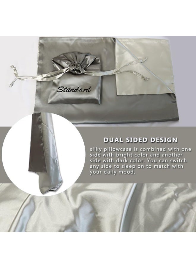 Zozojo Silky Satin Pillowcase, Dual Sided Design with Storage Bag & Envelope Closure, Cooling Pillow Cover Similar to Silk, Bedroom Essential Set of 2 Pack, Gift for Woman Girl (Gray, 20" x 30")  - Image 3