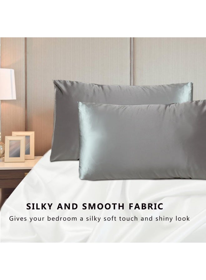 Zozojo Silky Satin Pillowcase, Dual Sided Design with Storage Bag & Envelope Closure, Cooling Pillow Cover Similar to Silk, Bedroom Essential Set of 2 Pack, Gift for Woman Girl (Gray, 20" x 30")  - Image 4