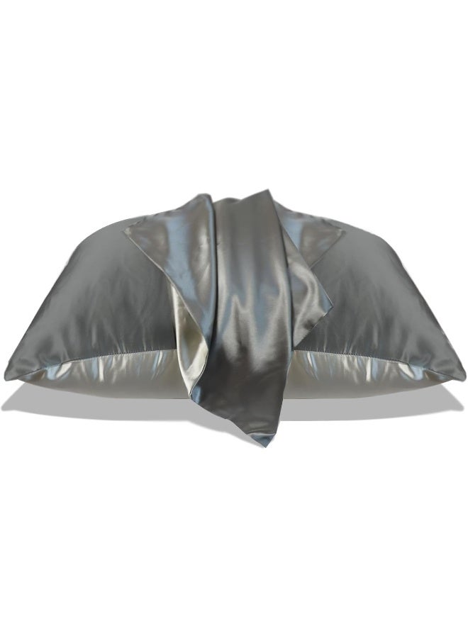 Zozojo Silky Satin Pillowcase, Dual Sided Design with Storage Bag & Envelope Closure, Cooling Pillow Cover Similar to Silk, Bedroom Essential Set of 2 Pack, Gift for Woman Girl (Gray, 20" x 30")  - Image 1