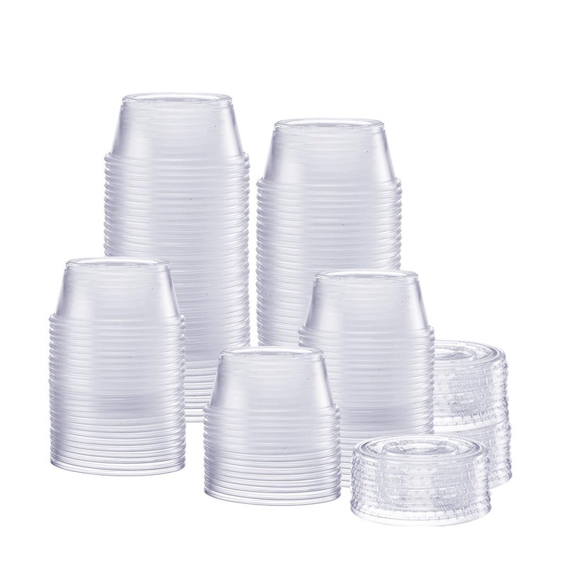 Gusto GUSTO 325 oz  200 Count Clear Disposable Plastic Portion Cups with Lids  Souffl Cups Jello Shot Cups With Lids Clear Plastic Containers Perfect for salad Dressing and More 