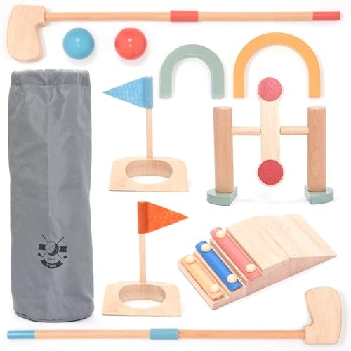 umu Wooden Mini Golf Set for Kids 6 Obstacles Indoor and Outdoor Golf Toy with Balls and Clubs Creative Learning Toy for Boys and Girls Ages 3 4 5 6 - Image 1