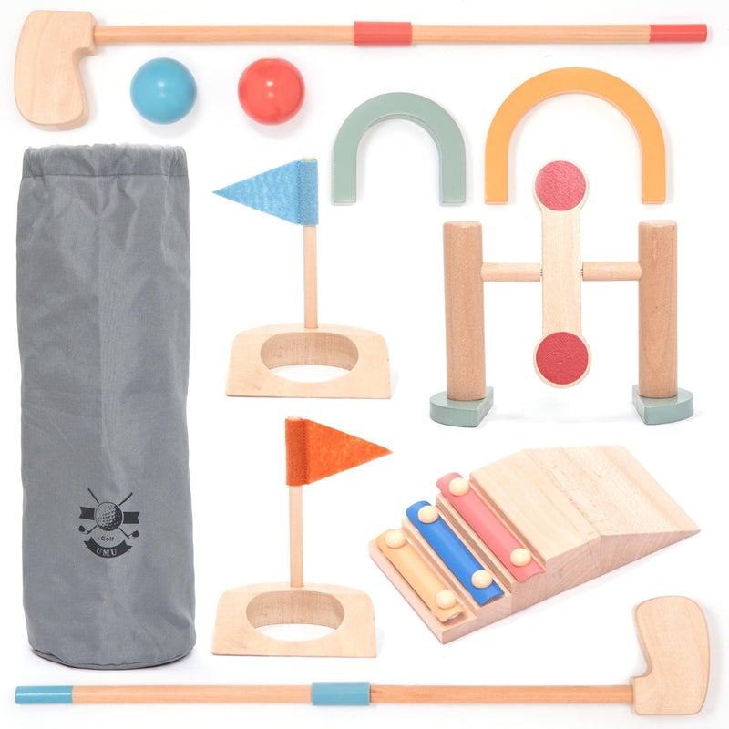 umu Wooden Mini Golf Set for Kids 6 Obstacles Indoor and Outdoor Golf Toy with Balls and Clubs Creative Learning Toy for Boys and Girls Ages 3 4 5 6 - Image 2