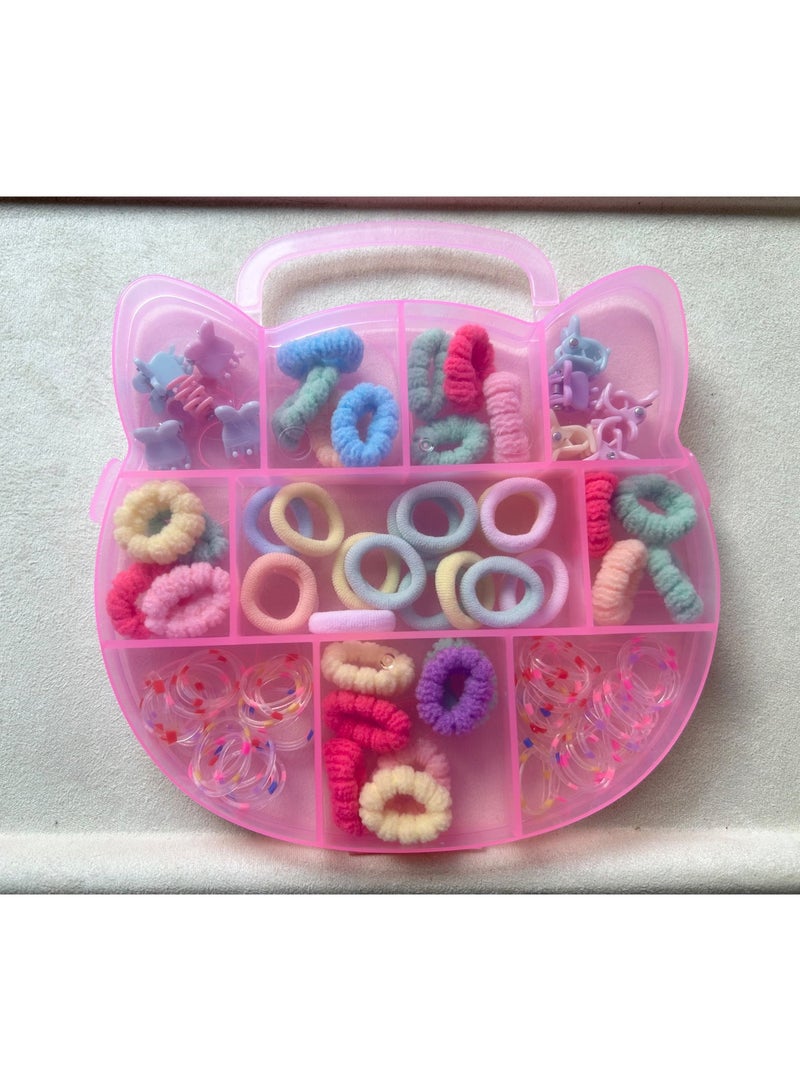 Cartoon PP Boxed Set of Claw Clips & Terry Cloth Hair Ties, Disposable Cute High-Elasticity No-Trace Hair Bands for Babies & Kids - Image 1