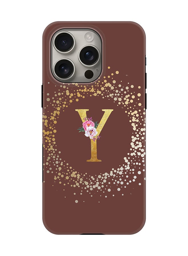 Stylizedd Tough Pro Magnetic Case for iPhone 16 Pro, Dual Layer hybrid PC + TPU Mobile Cover Matte - Custom Monogram Floral - Y  (Brown ) - Image 1