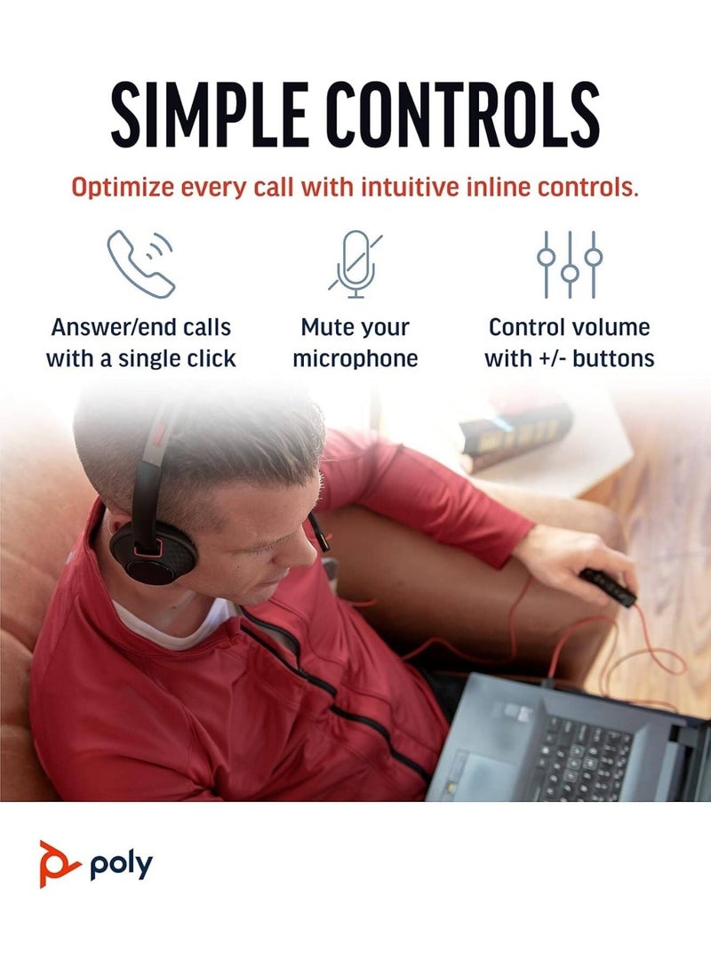سماعة رأس سلكية ستيريو Blackwire 5220 بمنفذ USB-C، مزودة بمقبس 3.5 مم ومحول USB-A، وميكروفون عازل للضوضاء، وعناصر تحكم مدمجة في المكالمات، ووسائد أذن جلدية، وتصميم قابل للطي، لأجهزة الكمبيوتر الشخصية، واللاب توب، والتابلت، والهواتف المحمولة | (بالجملة) 8X231A6 - Image 5