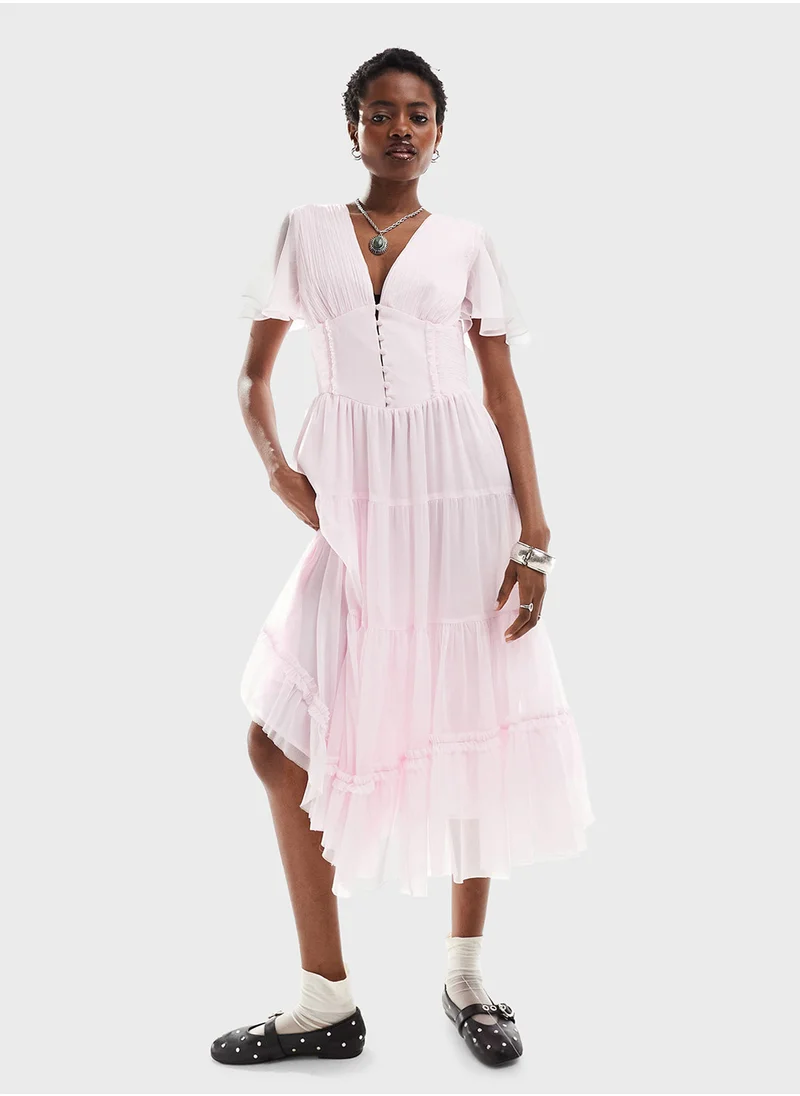 ريكلايمد فينتدج V-Neck Tiered Dress