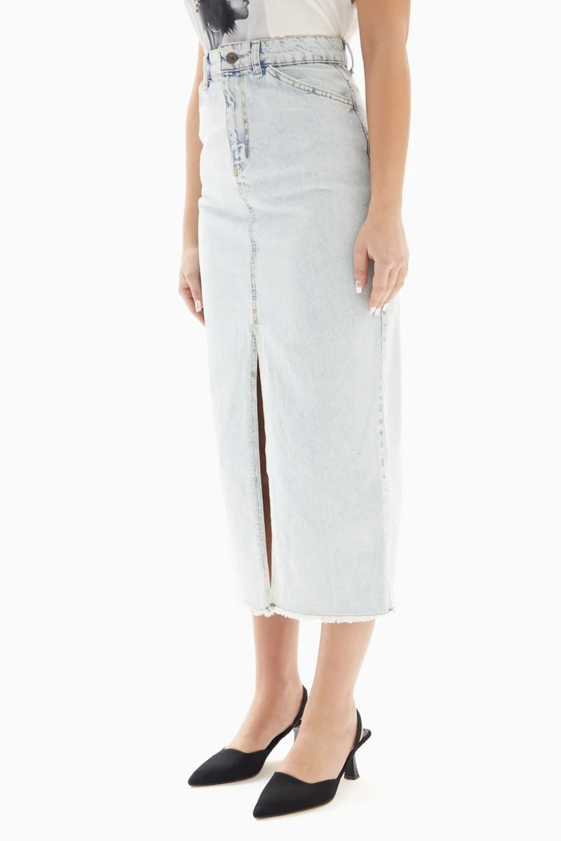 Wecre8 Light Blue Washed Denim Skirt By WECRE8