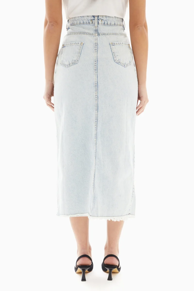 Wecre8 Light Blue Washed Denim Skirt By WECRE8