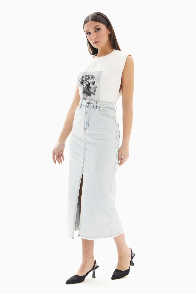 Wecre8 Light Blue Washed Denim Skirt By WECRE8