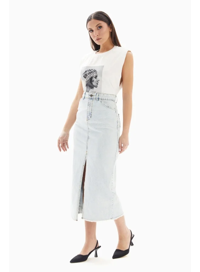 Wecre8 Light Blue Washed Denim Skirt