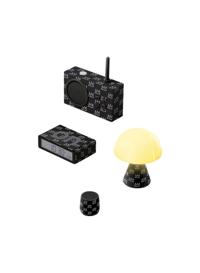 LEXON Gift Set X Jean-Michel Basquiat Crown (Mino+ Speaker, Mina M LED Lamp, Flip+ Alarm Clock, & Tykho 3 Fm Radio & Speaker) - Image 1