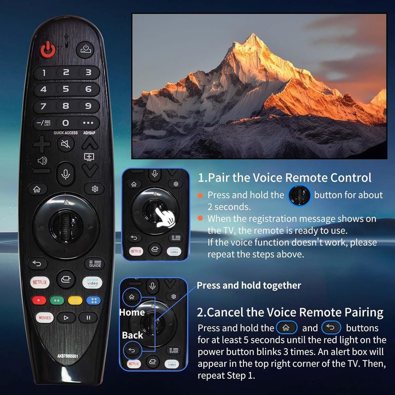 Riviera Magic Remote for LG Smart ThinQ OLED Nanocell WebOS UHD TV with Voice and Pointer Function Compatible with Year 2018-2025 MR22/21/20GA MR18BA MR23/24/25GN - Image 3