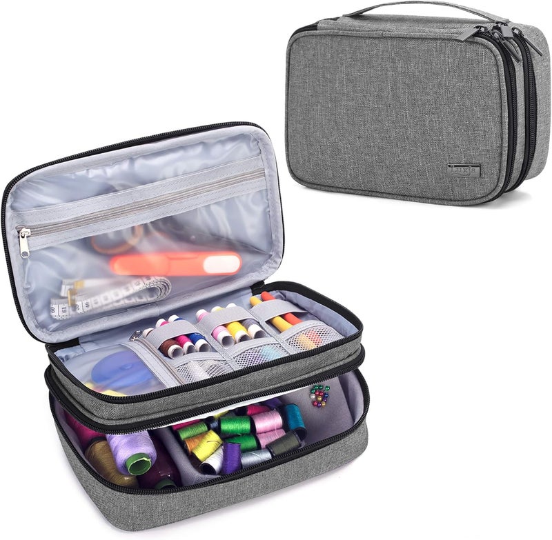 LUXJA Sewing Accessories Organizer, Double-Layer Sewing Supplies Organizer for Needles, Scissors, Measuring Tape, Thread and Other Sewing Tools (NO Accessories Included), Gray - Image 1