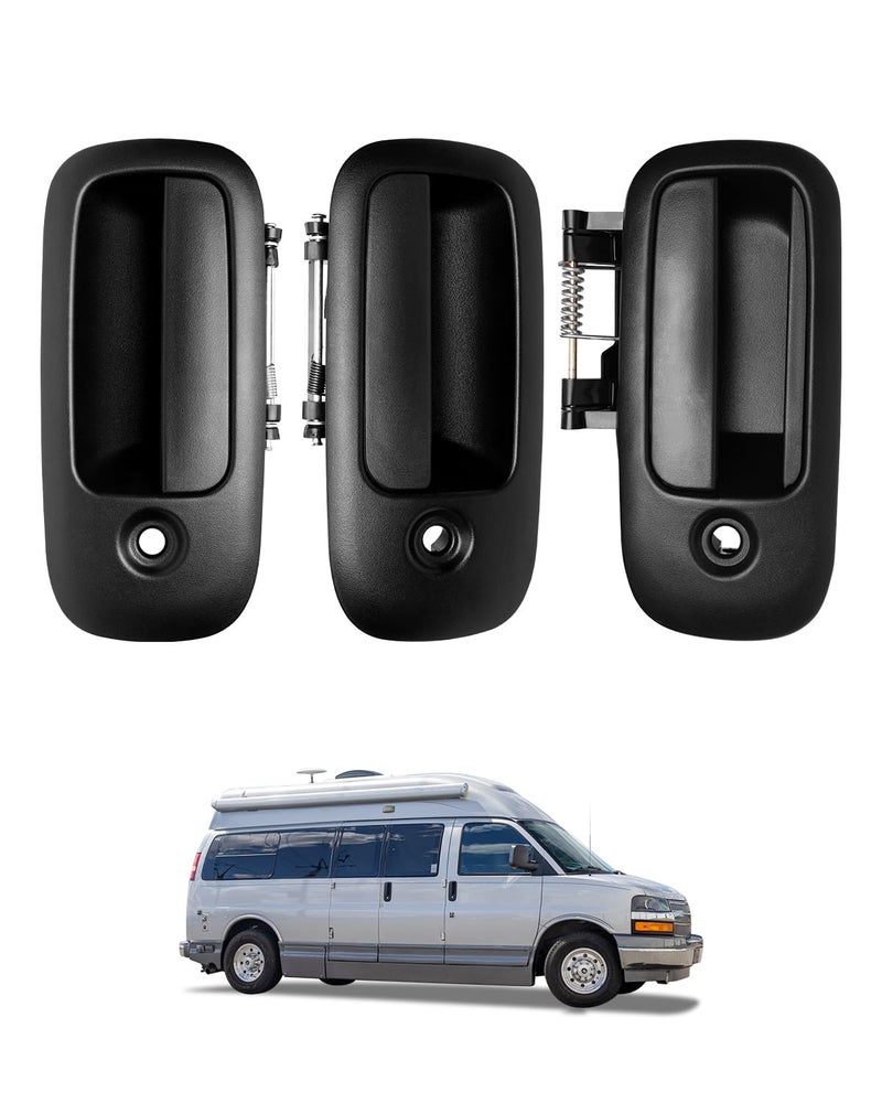 Exterior Door Handle Set 3PCS Compatible with 20102022 Chevy Express GMC Savana 1500 2500 3500 Van Front Left Right Rear Right Side OE GM1310195 GM1311195 GM1513111 Outside Door Handle