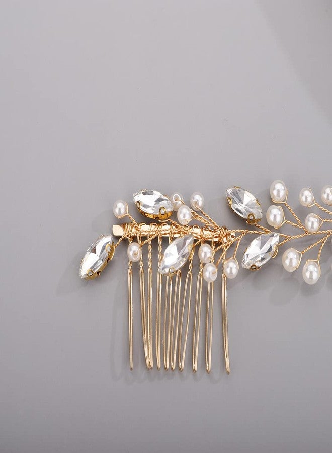 BERYUAN Hair Vine for Women Bridal Hair Comb for Bride Pearls Crystal Hair Comb Slide GOLD - Image 4