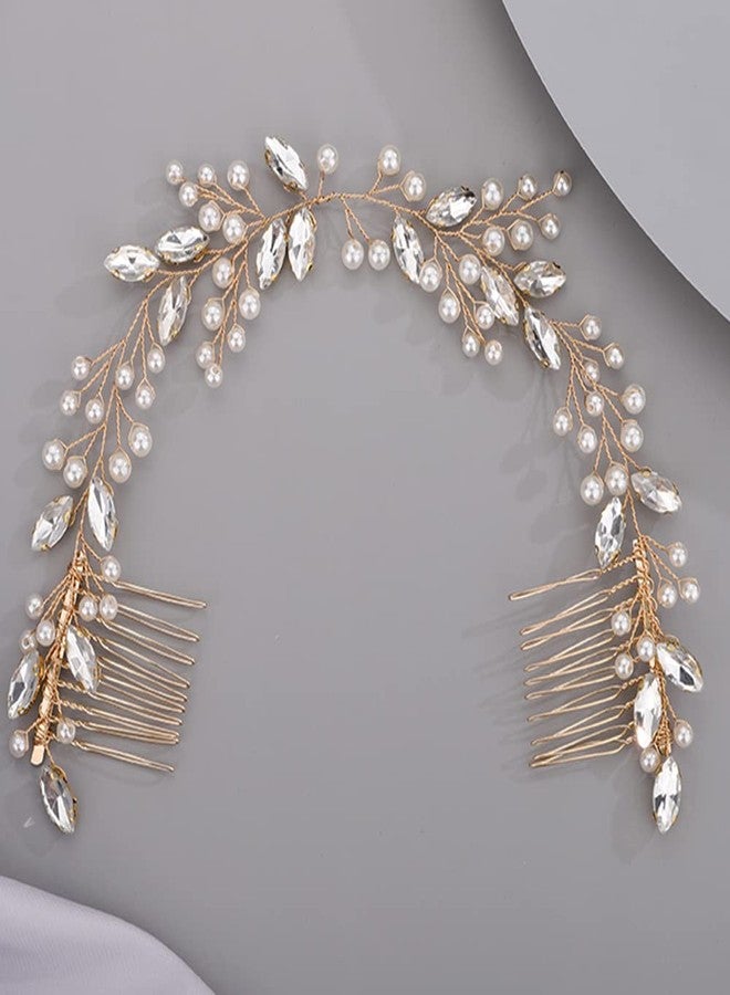 BERYUAN Hair Vine for Women Bridal Hair Comb for Bride Pearls Crystal Hair Comb Slide GOLD - Image 1