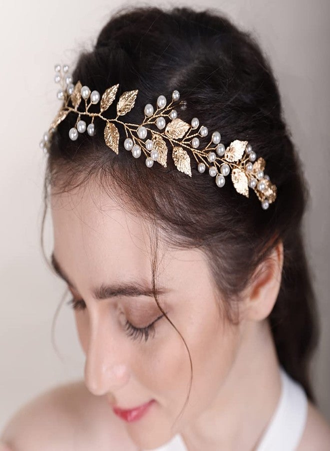 BERYUAN Hair Vine for Women Bridal Hair Comb for Bride Pearls Crystal Hair Comb Slide GOLD - Image 5