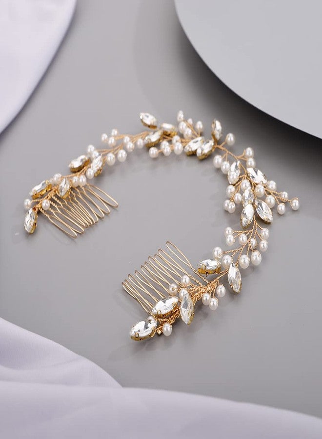 BERYUAN Hair Vine for Women Bridal Hair Comb for Bride Pearls Crystal Hair Comb Slide GOLD - Image 3