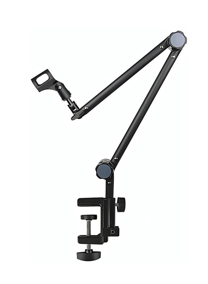 والالا حامل ميكروفون من الفولاذ الكربوني، حامل ميكروفون بذراع ذراع، مشبك تثبيت على المكتب، محول براغي، إدارة كابلات، مشابك ميكروفون، حامل ميكروفون بذراع ذراع للألعاب، البودكاست، الغناء، البث المباشر - Image 1