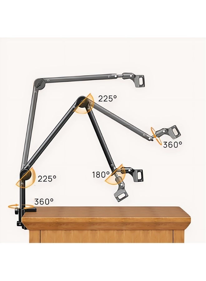 والالا حامل ميكروفون من الفولاذ الكربوني، حامل ميكروفون بذراع ذراع، مشبك تثبيت على المكتب، محول براغي، إدارة كابلات، مشابك ميكروفون، حامل ميكروفون بذراع ذراع للألعاب، البودكاست، الغناء، البث المباشر - Image 2