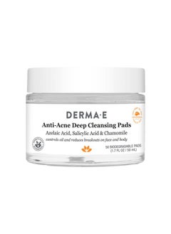 Derma E Antiacne Deep Cleansing Acne Pads 50 Exfoliating Face Wipes With Azelaic Acid Salicylic Acid & Chamomile Acne Treatment For Face & Body Helps Fight Breakouts & Blemishes